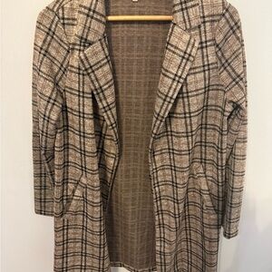 Melloday Women’s Plaid Open-Front Long Coatigan - Neutral Plaid, Small